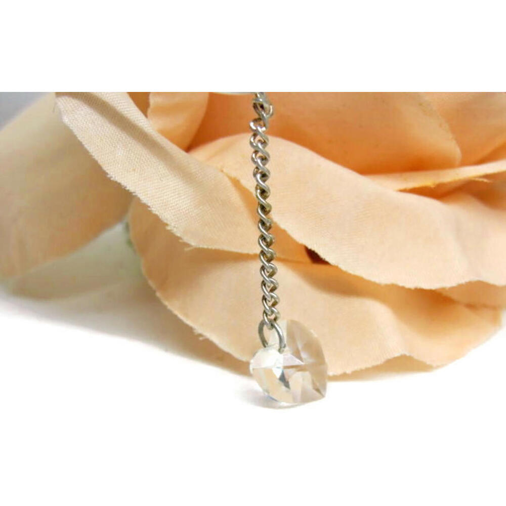 Long Dangle Crystal Shaped Heart Patina Vintage Sterling Silver 925 Charm - Picture 2 of 7